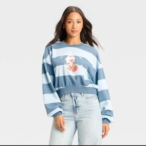 Strawberry‎ Shortcake Blue Striped Cropped Sweatshirt With Bell Sleeves Sz XXL